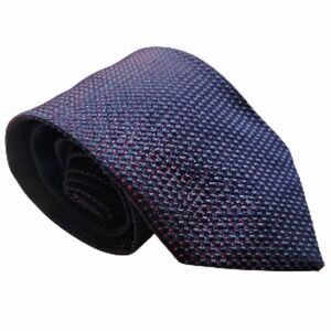 Wemlon by Wembley 100% Silk Tie Navy Blue Red Micro Dot Textured